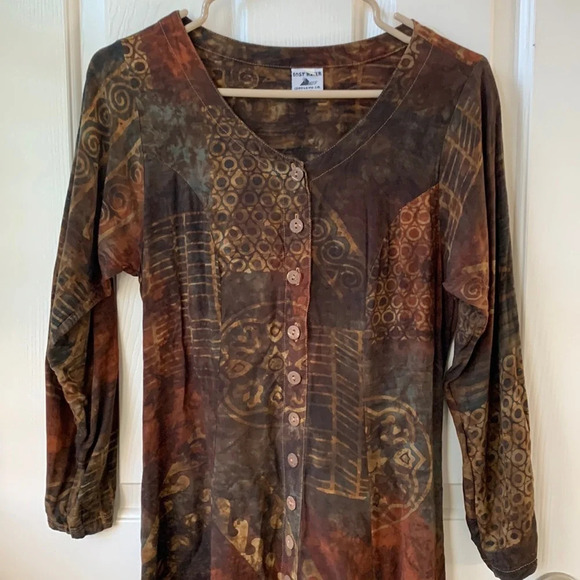 Lost River clothing co. Moab Utah Bohemian Tie Dye Baltic Aztec midi dress small - Picture 2 of 11